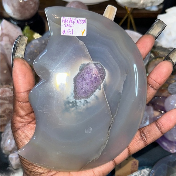 Amethyst, Quartz, & Agate Moon Custom carving AMAGTMOON-SML - Picture 3 of 8